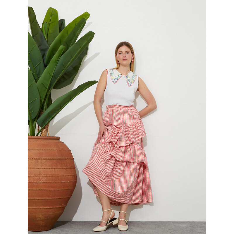 Koton Tuba Ünsal X Cotton - Asymmetric Frilly Maxi Skirt