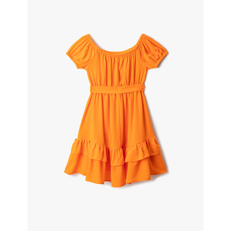 Koton Midi Dress With Belt Detailed Short Sleeves Ruffled Ruffles U Neck