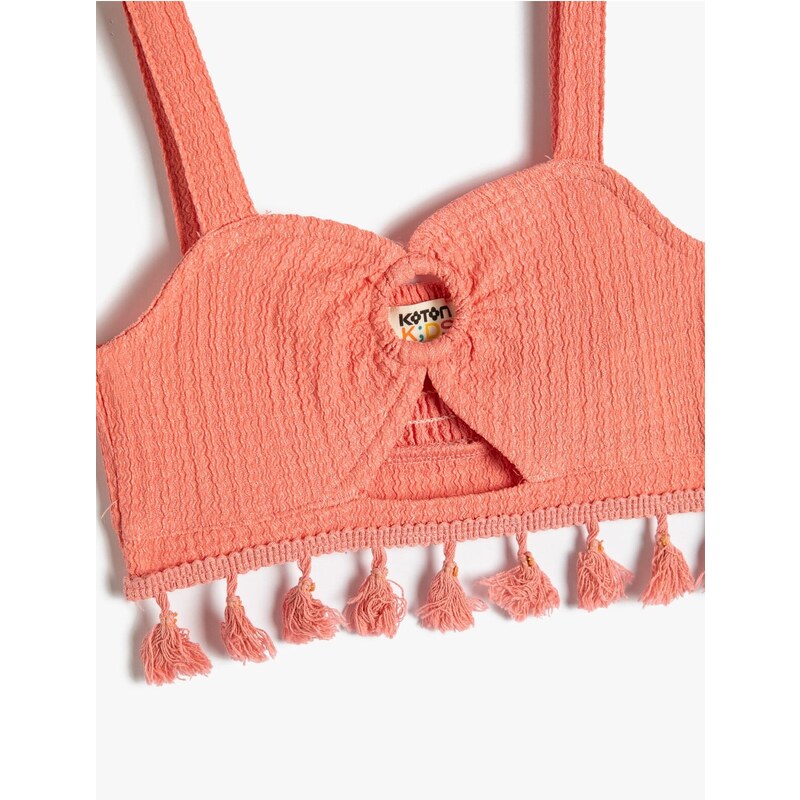 Koton Crop Top with Tassels Window Detail Sweetheart Neckline Straps