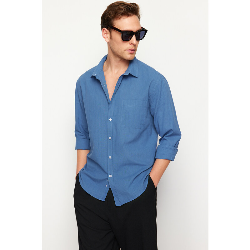 Trendyol Navy Regular Fit 100% Cotton Shirt