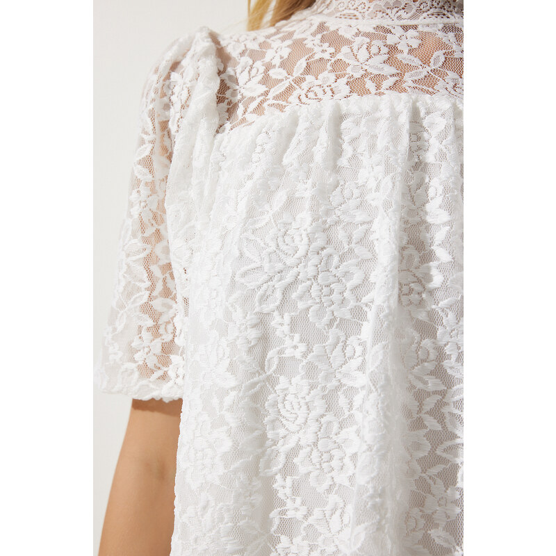 Happiness İstanbul Women's White Lace Knitted Blouse