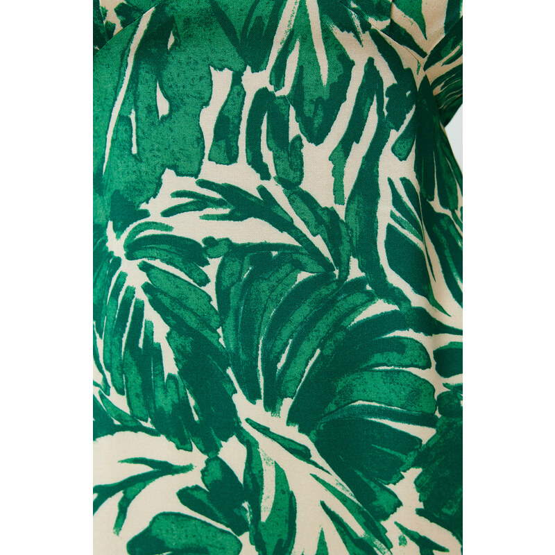 Trendyol Green Tropical Floral A-line Viscose Mini Woven Dress