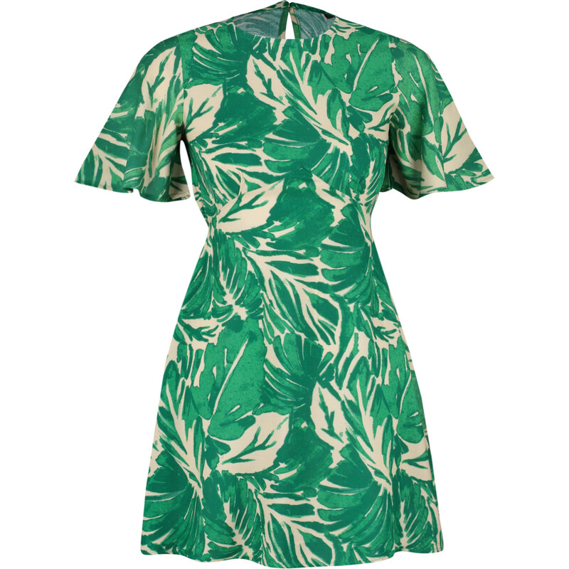 Trendyol Green Tropical Floral A-line Viscose Mini Woven Dress