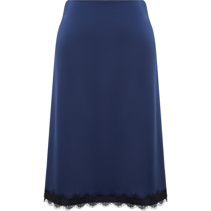 Trendyol Curve Navy Blue Satin Midi Length Lace Woven Skirt