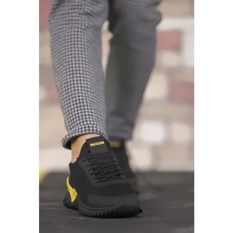 Riccon Black Yellow Unisex Sneakers 00122044