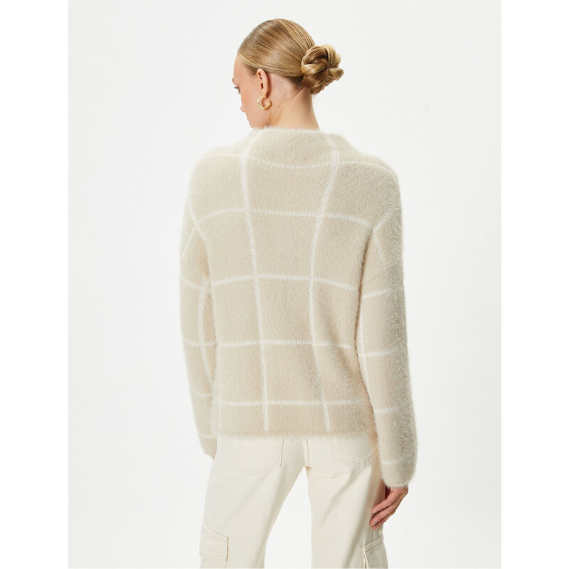 Koton Plush Knitwear Sweater High Neck Off Shoulders Soft Textured