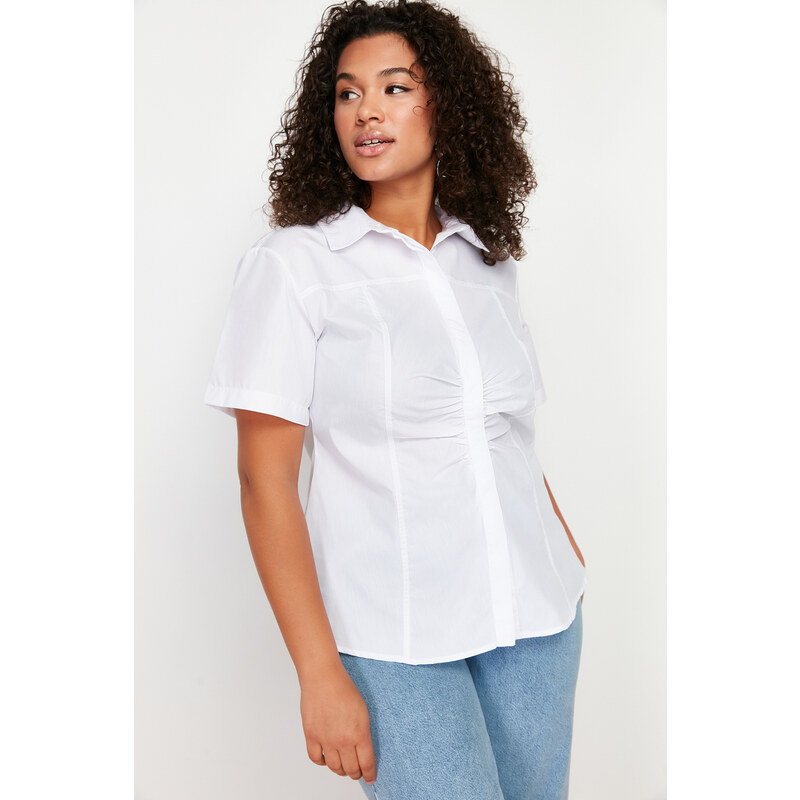 Trendyol Curve White Front Gathered Detail Woven Shirt 107074644