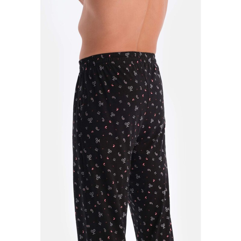 Dagi Black Size Printed Cotton Modal Shirt Pants Pajamas Set