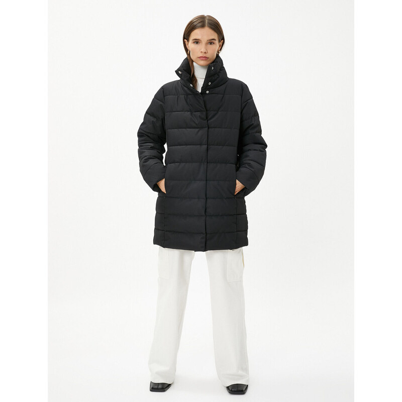 Koton Puffer Coat High Neck Snaps Relax Fit