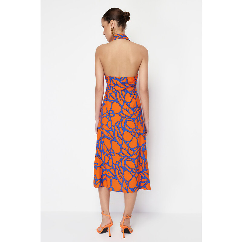 Trendyol Orange Shirt Collar Viscose Midi Woven Dress