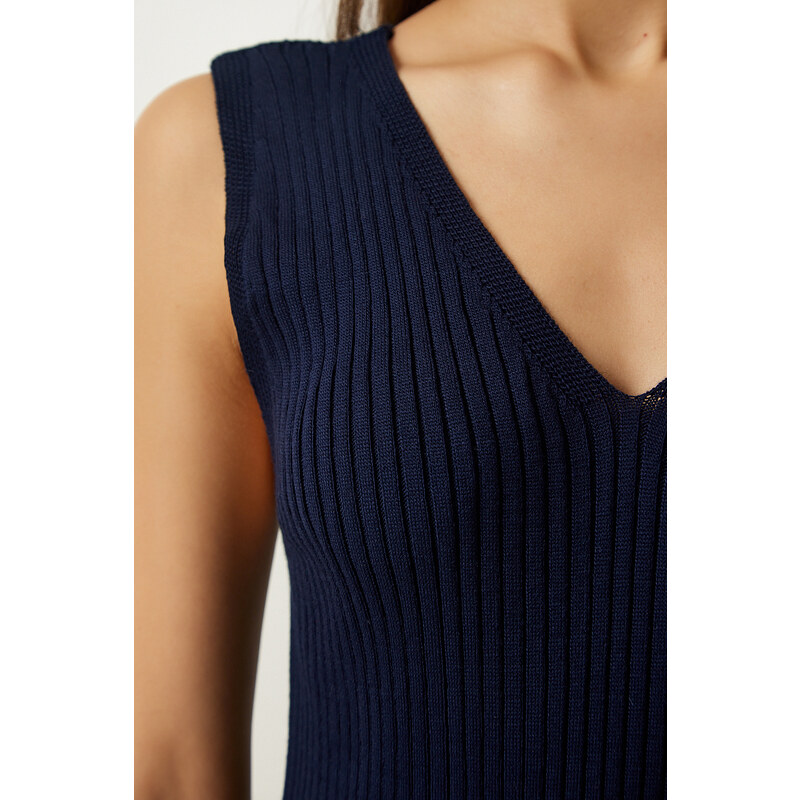 Happiness İstanbul Women's Navy Blue Striped Sweater Dress Knitwear Suit