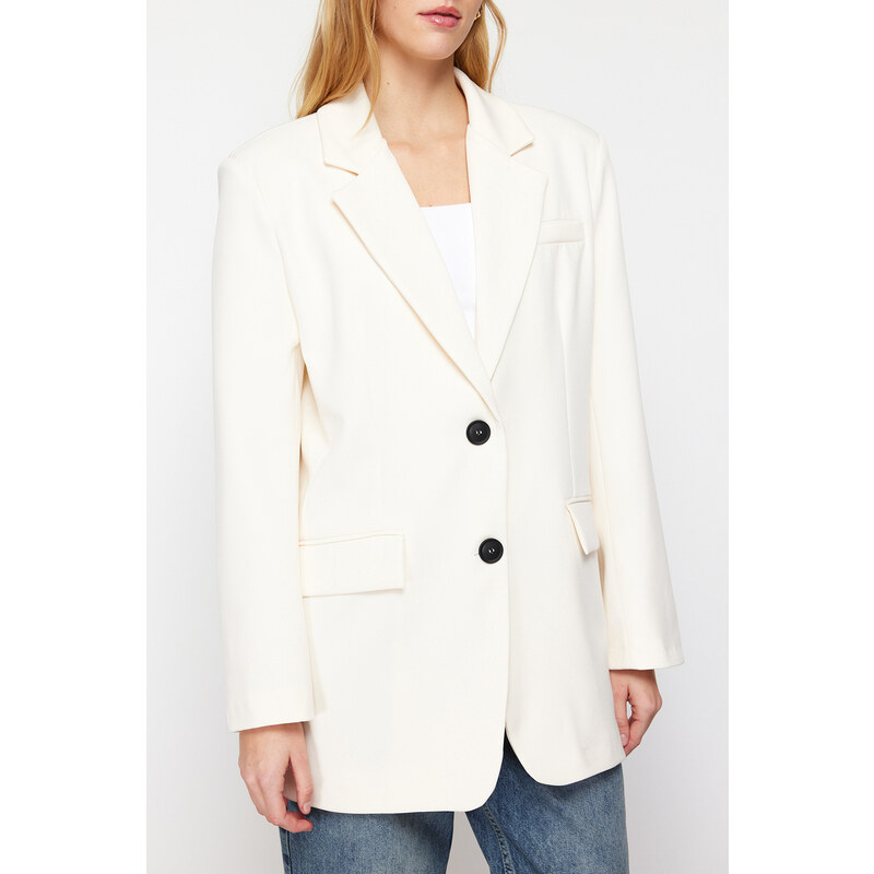 Trendyol Ecru Oversize Basic Woven Blazer Jacket