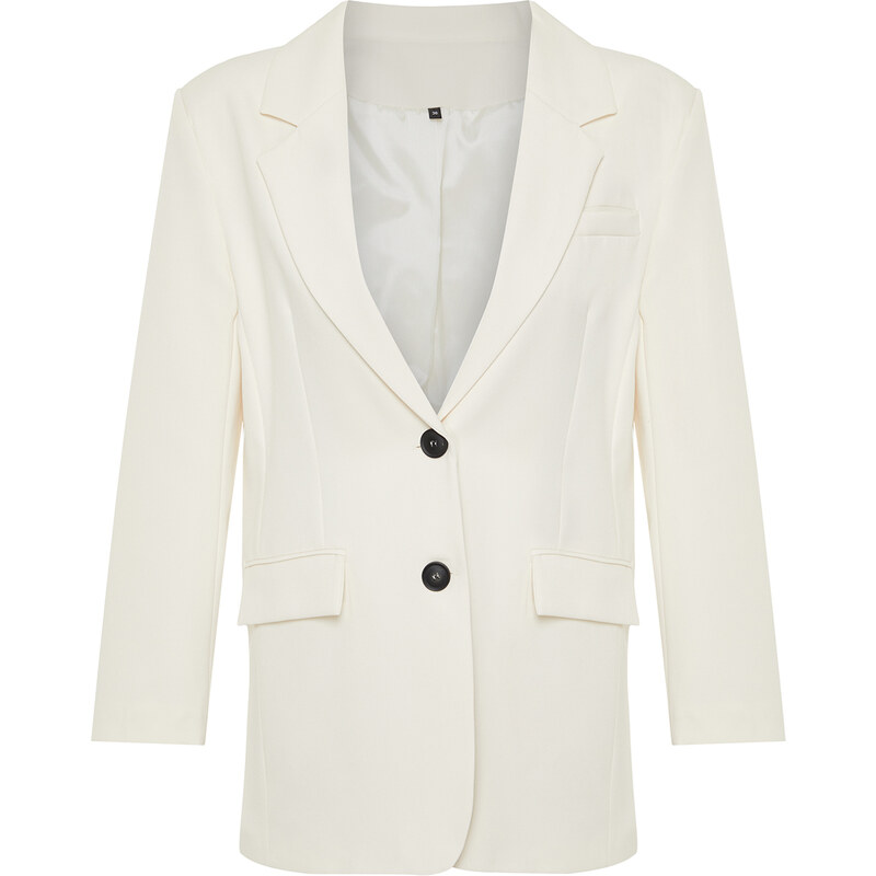 Trendyol Ecru Oversize Basic Woven Blazer Jacket