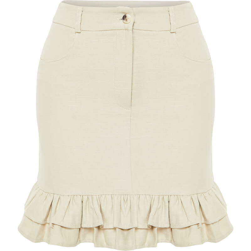 Trendyol Beige Skirt Frilly Mini Length Woven Linen Look Skirt