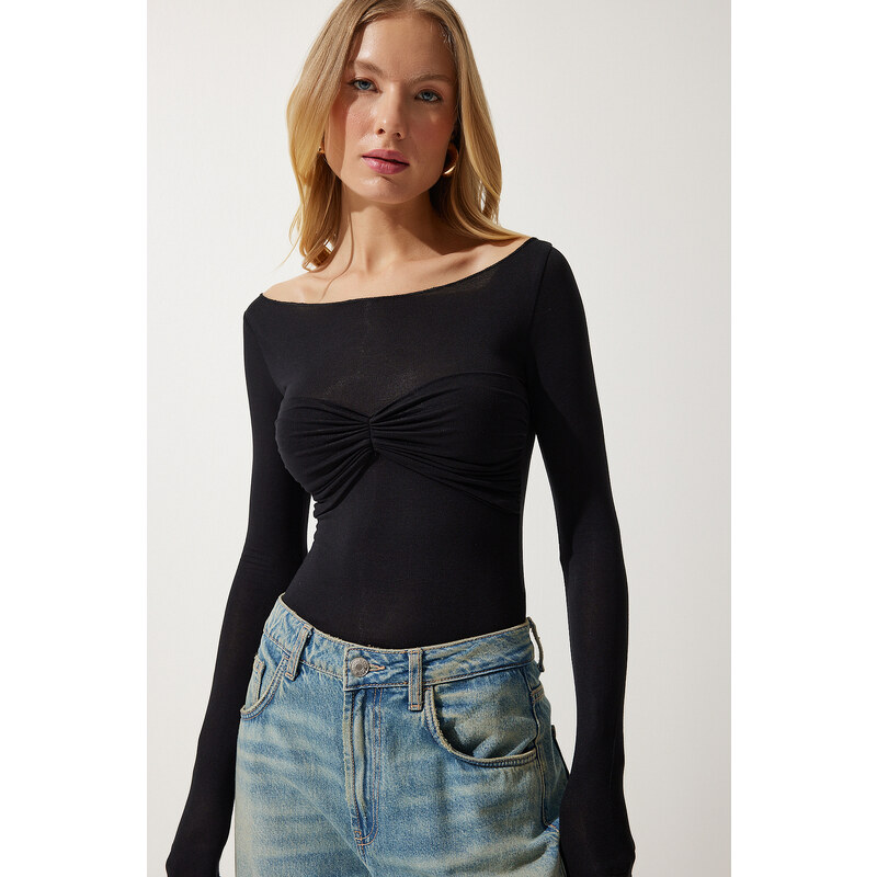 Happiness İstanbul Women's Black Chest Detail Fine Knitwear Blouse