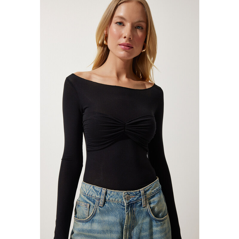 Happiness İstanbul Women's Black Chest Detail Fine Knitwear Blouse
