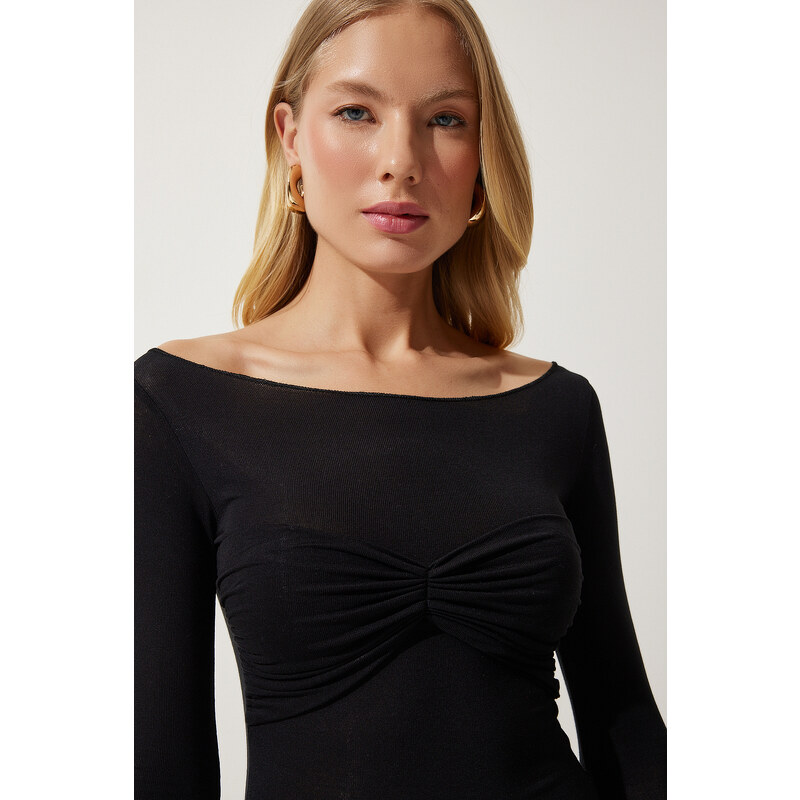 Happiness İstanbul Women's Black Chest Detail Fine Knitwear Blouse