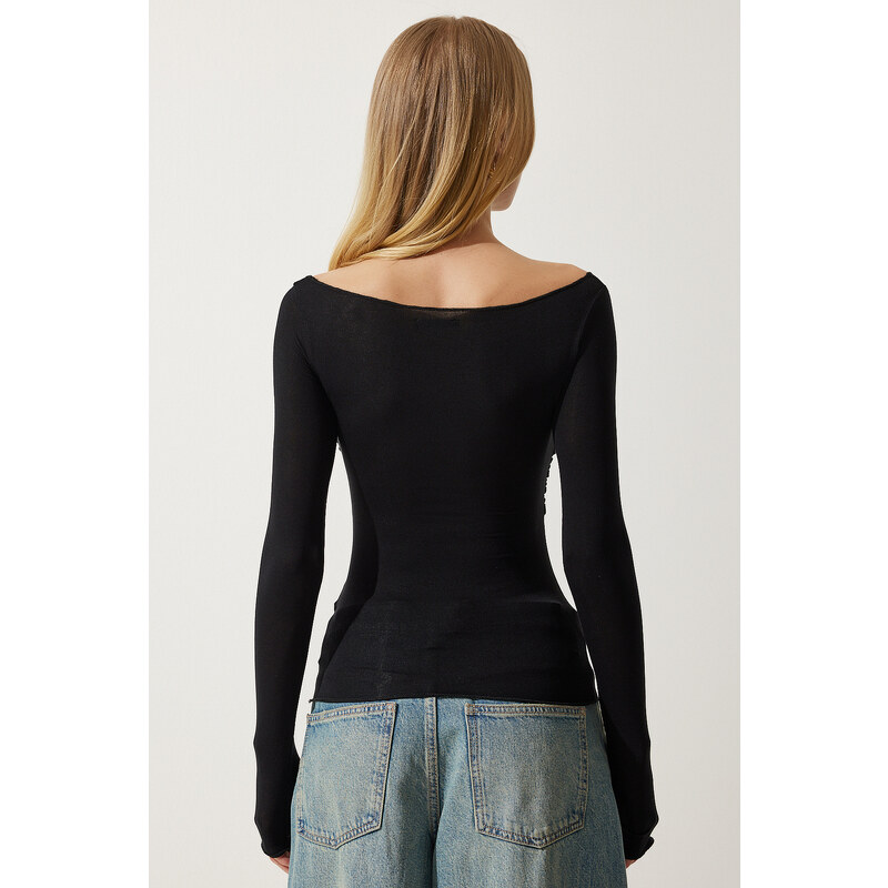 Happiness İstanbul Women's Black Chest Detail Fine Knitwear Blouse