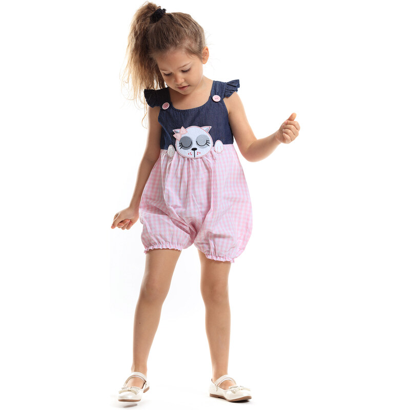 Denokids Sleepy Cat Girl's Woven Jumpsuit