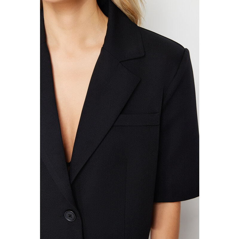 Trendyol Black Crop Short Sleeve Woven Blazer Jacket