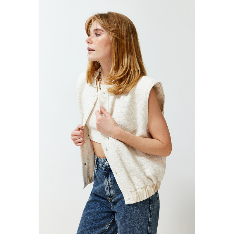 Trendyol Ecru Oversize Tweed Thin Vest