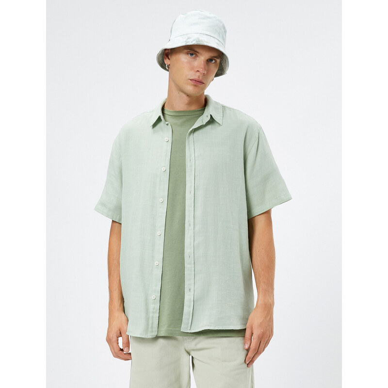 Koton Summer Shirt Short Sleeve Turndown Collar Buttoned Cotton