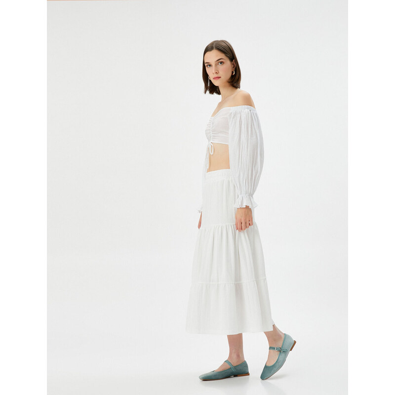 Koton Elastic High Waist Textured Midi Skirt