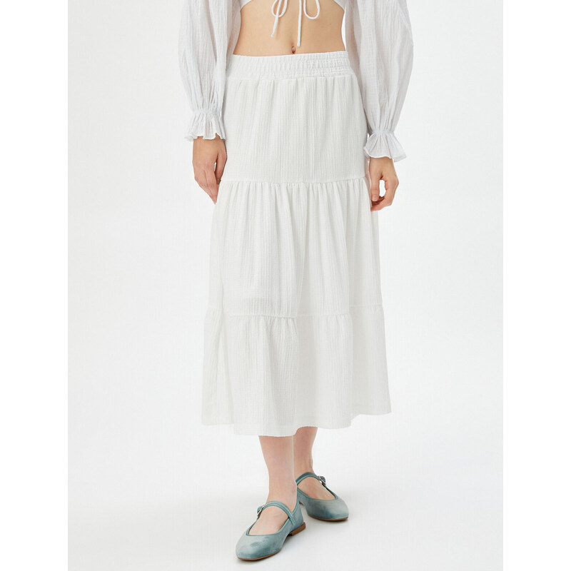 Koton Elastic High Waist Textured Midi Skirt