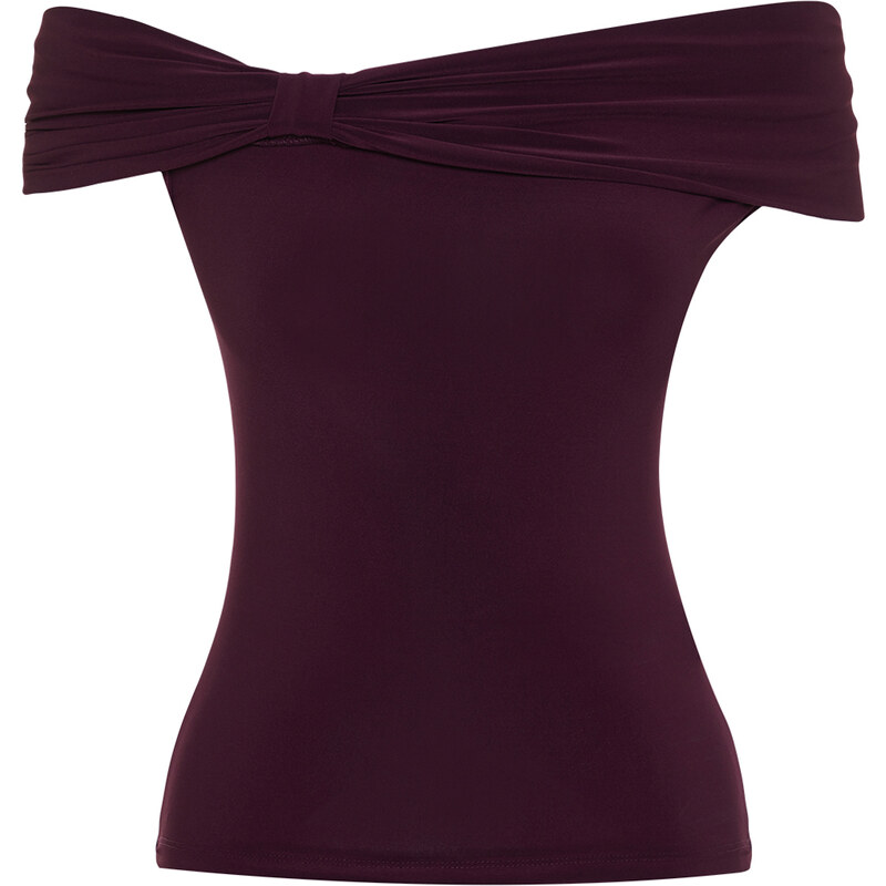 Trendyol Plum Carmen Neck Fitted Stretchy Crop Knitted Blouse