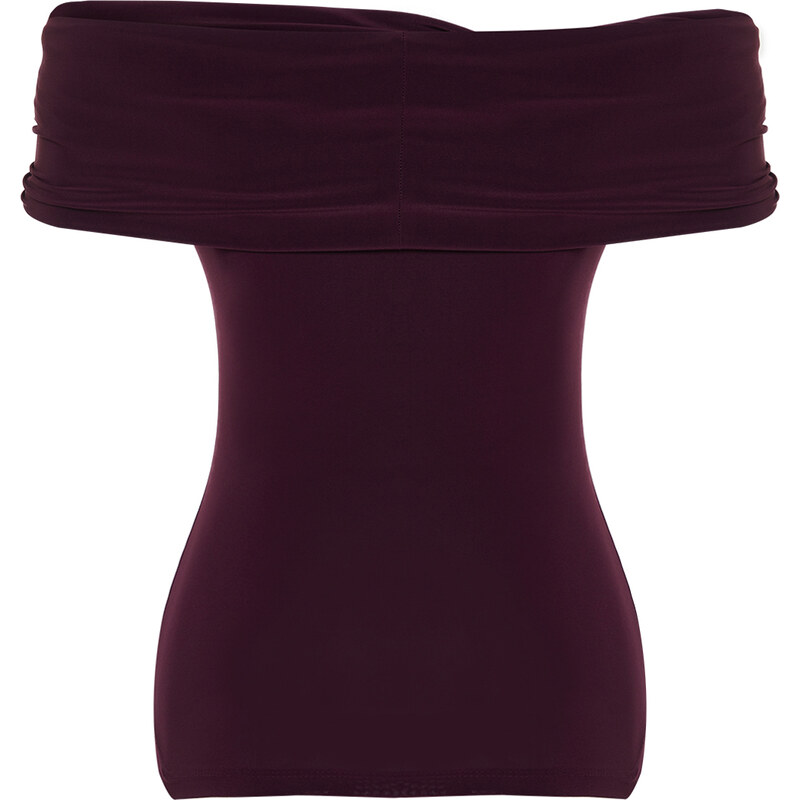 Trendyol Plum Carmen Neck Fitted Stretchy Crop Knitted Blouse