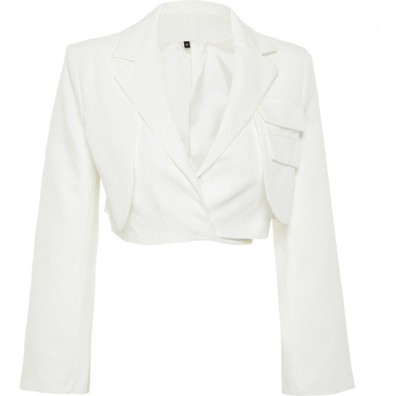 Trendyol Ecru Crop Lined Double Breasted Closure Woven Blazer Jacket