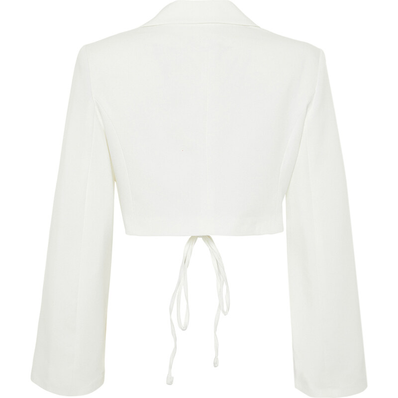 Trendyol Ecru Crop Lined Double Breasted Closure Woven Blazer Jacket