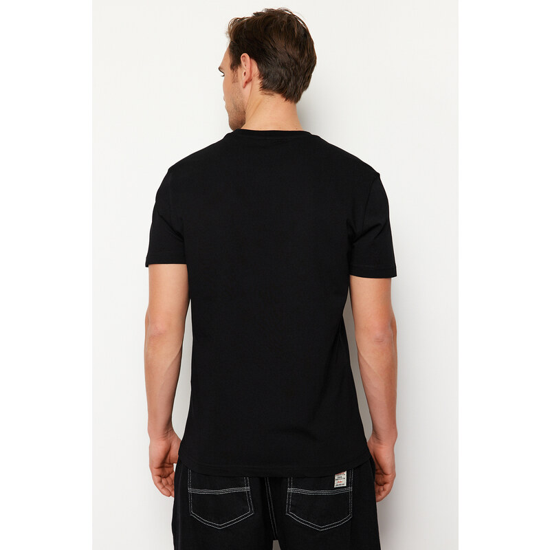 Trendyol Black Regular/Regular Fit Stripe Pattern 100% Cotton T-shirt