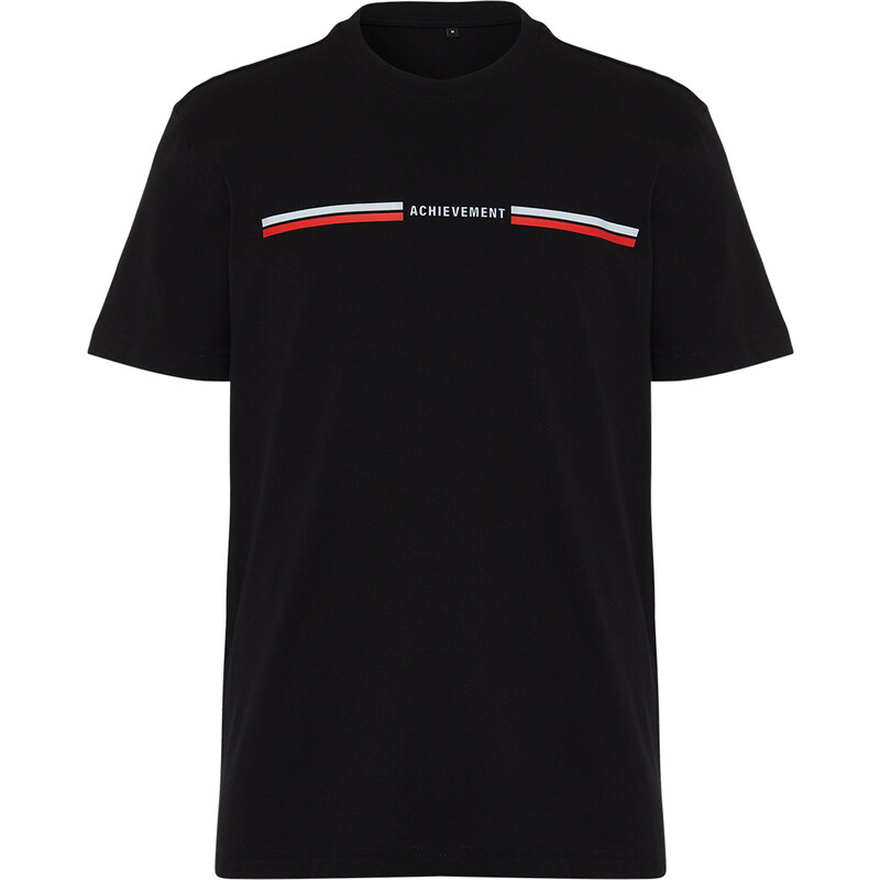 Trendyol Black Regular/Regular Fit Stripe Pattern 100% Cotton T-shirt