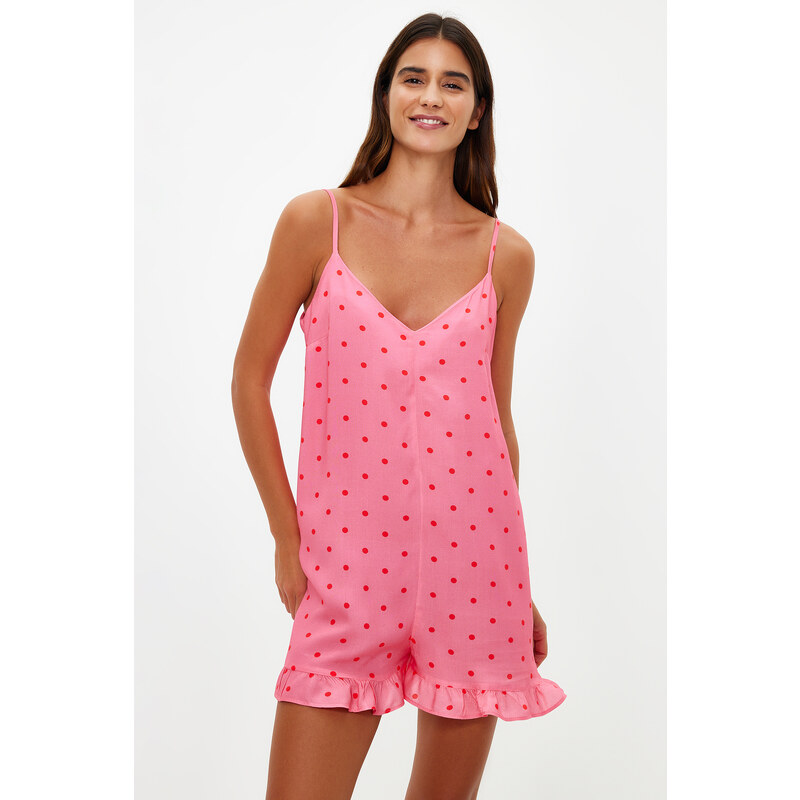 Trendyol Pink Polka Dot Viscose Woven Jumpsuit