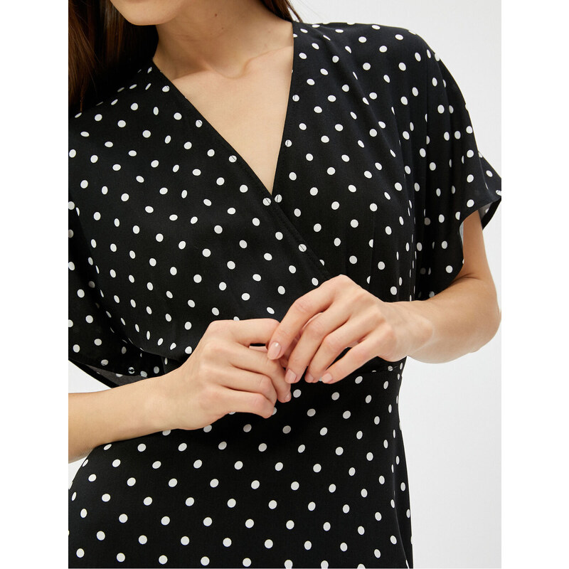 Koton Mini Polka Dot Dress Wraparound Short Sleeve Ecovero Viscose