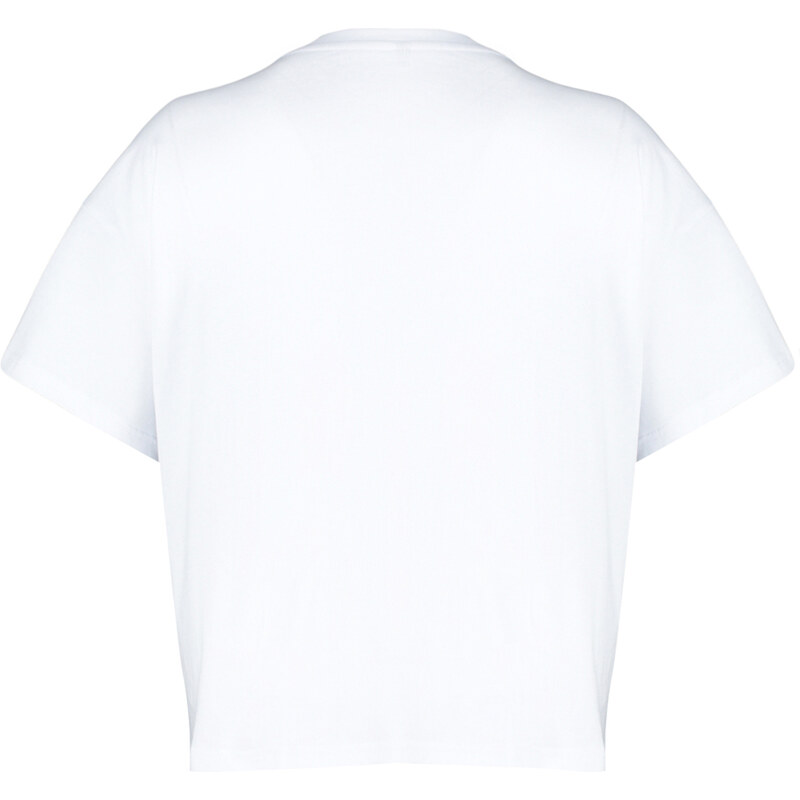 Trendyol Curve White Printed Oversize Knitted T-shirt