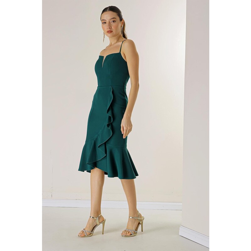 By Saygı Flounce Lined Crepe Dress with Rope Strap Skirt