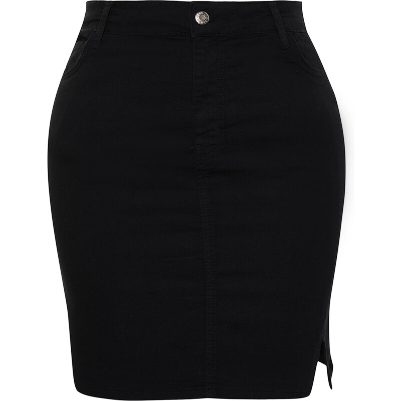 Trendyol Curve Black Slit High Waist Mini Denim Skirt