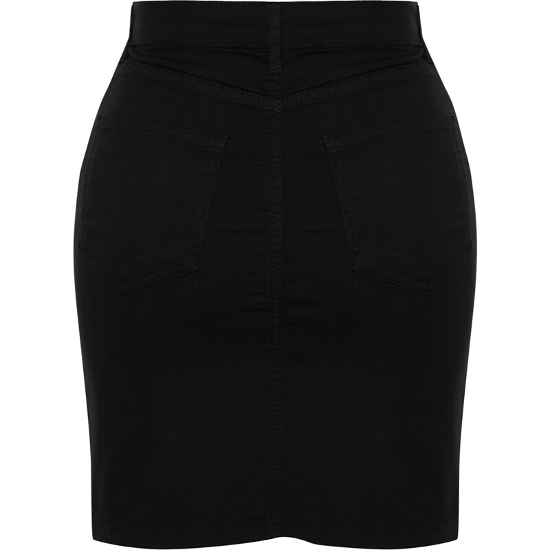 Trendyol Curve Black Slit High Waist Mini Denim Skirt
