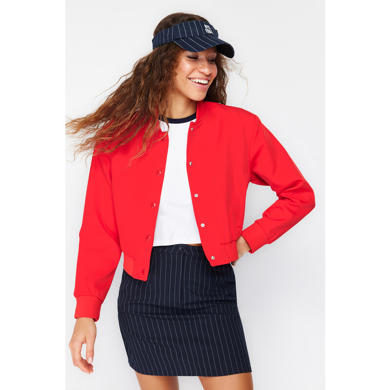 Trendyol Red Crop Slim Bomber Jacket