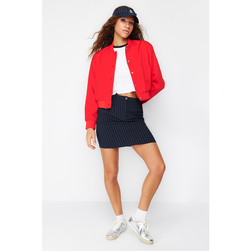 Trendyol Red Crop Slim Bomber Jacket