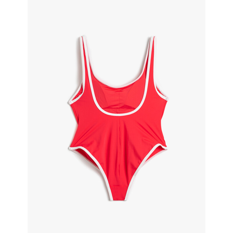 Koton Basic Swimwear U-Neck Piping Detailed with Straps.