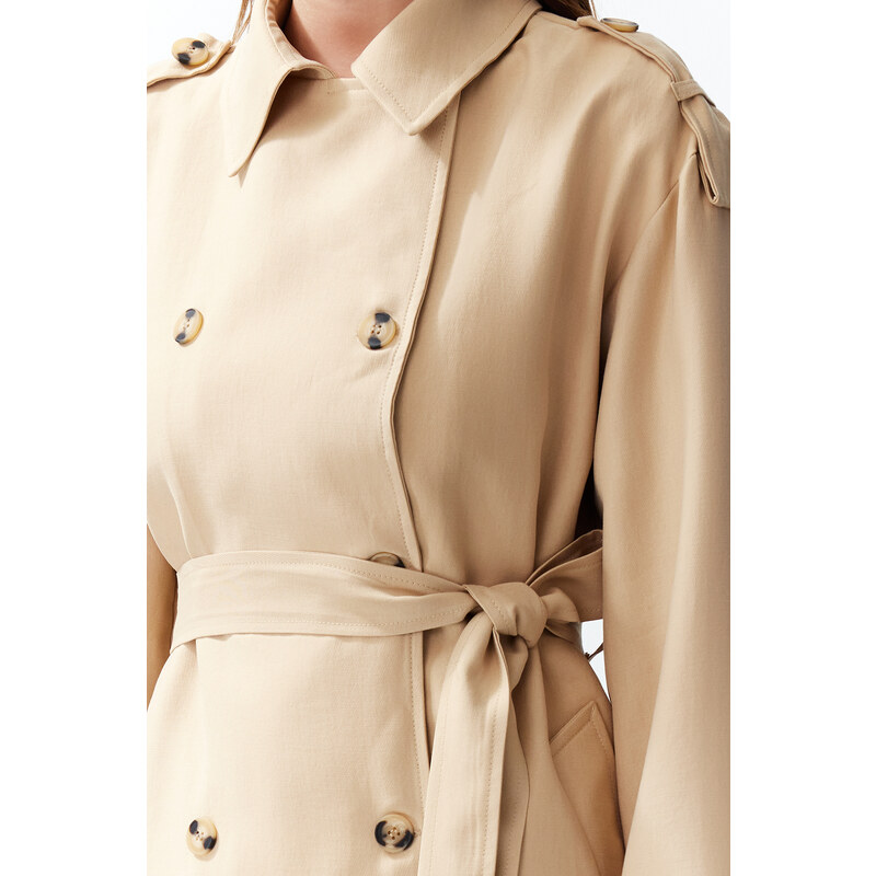 Trendyol Beige Belted Long Trench Coat