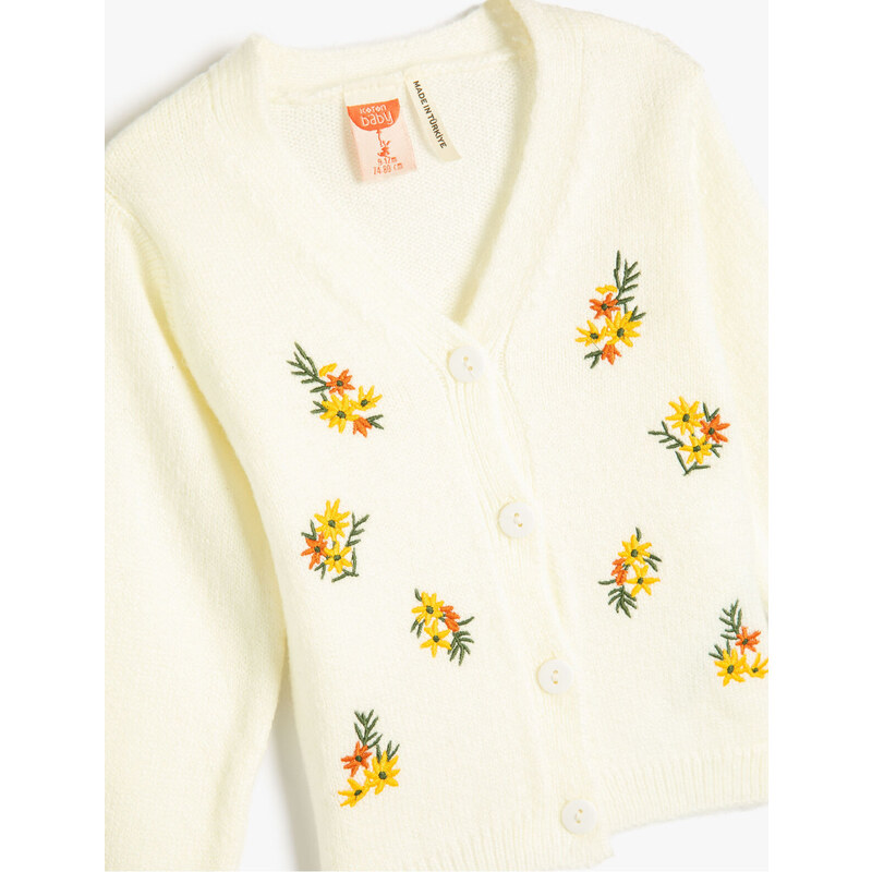 Koton Cardigan V Neck Floral Pattern Long Sleeve