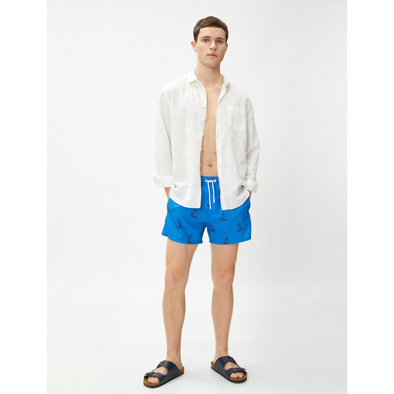 Koton Marine Shorts with Sailboat Printed Tie Waist, Pocket Detailed.