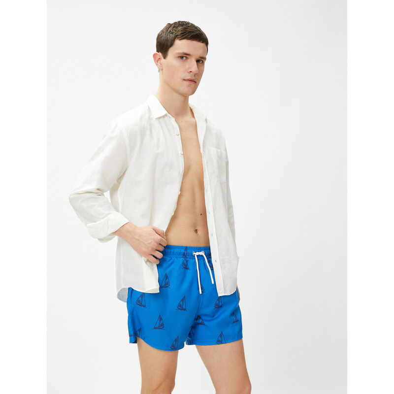 Koton Marine Shorts with Sailboat Printed Tie Waist, Pocket Detailed.