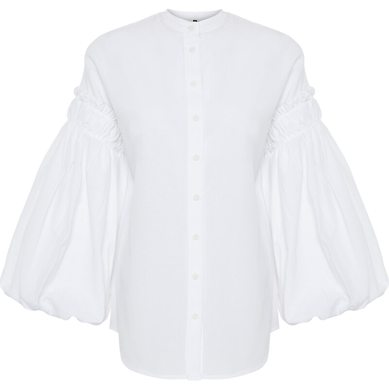 Trendyol White Balloon Sleeve Cotton Woven Shirt