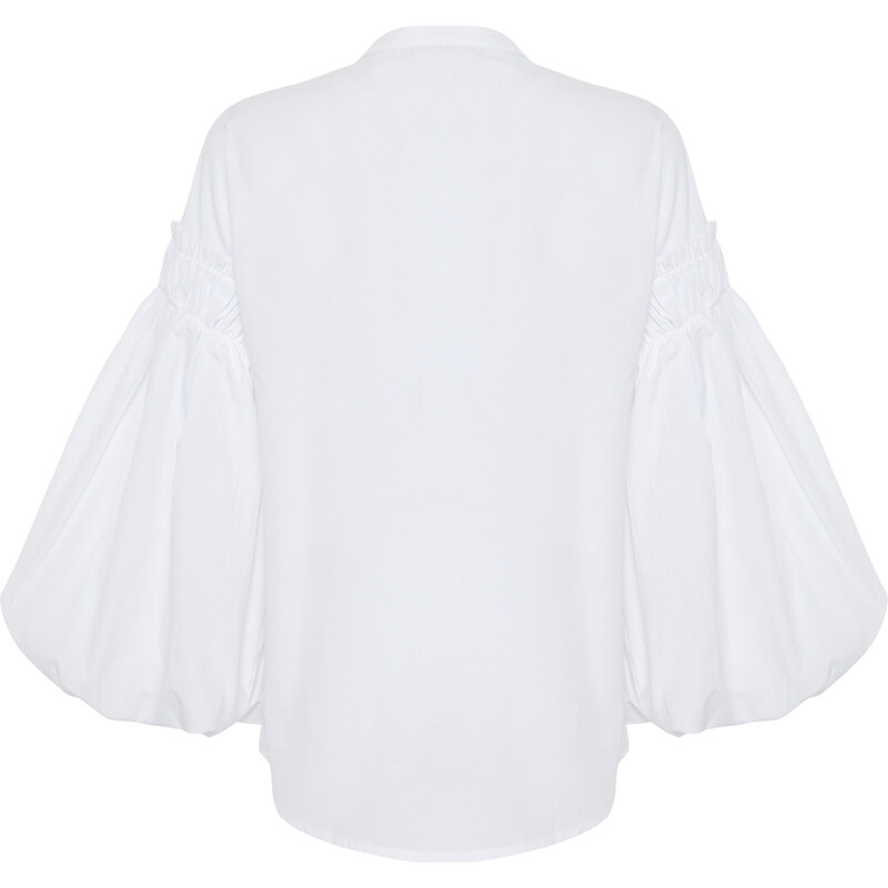 Trendyol White Balloon Sleeve Cotton Woven Shirt