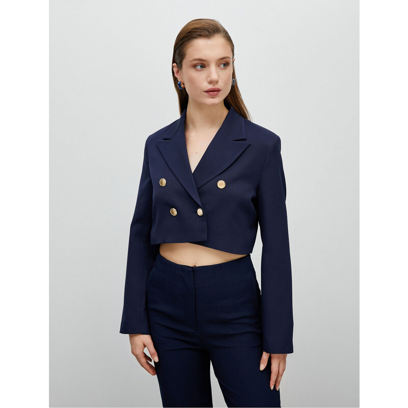 Koton Buttoned Crop Blazer Jacket Double Breasted